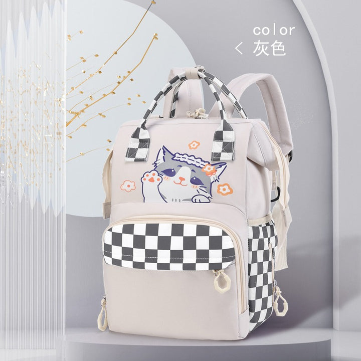Playful Cat-Themed Multi-Pocket Backpack Bowlift