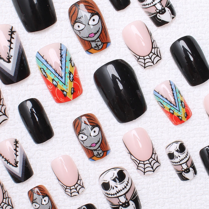 Artificial Nail Set with Creative Halloween Motifs and Playful 3D Designs Bowlift