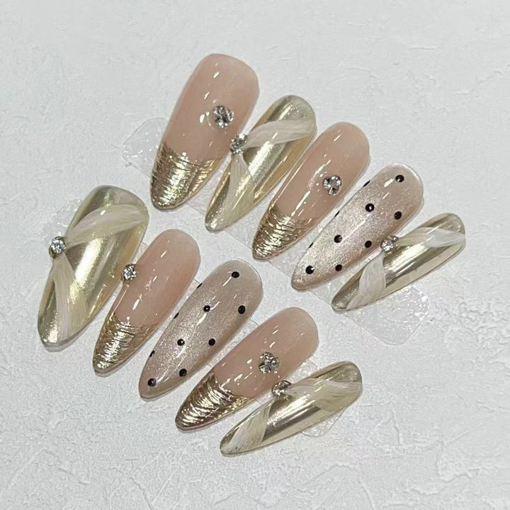Luxury Press-On Nail Art Set with Elegant Metallic Accents Bowlift