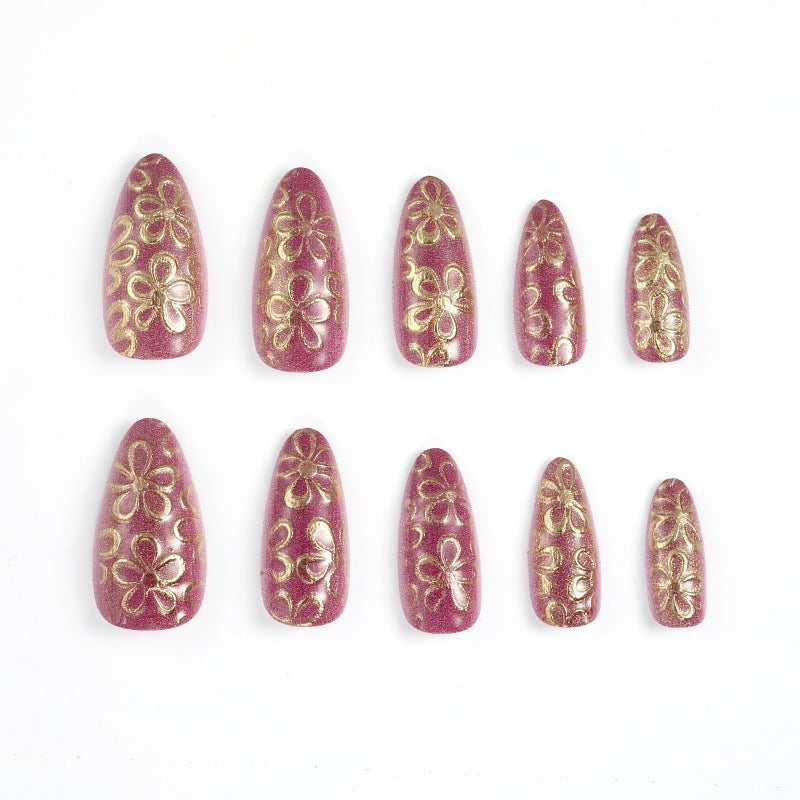 Glittering artificial nails with floral patterns Bowlift