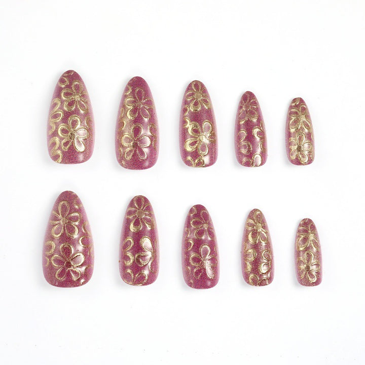 Glittering artificial nails with floral patterns Bowlift