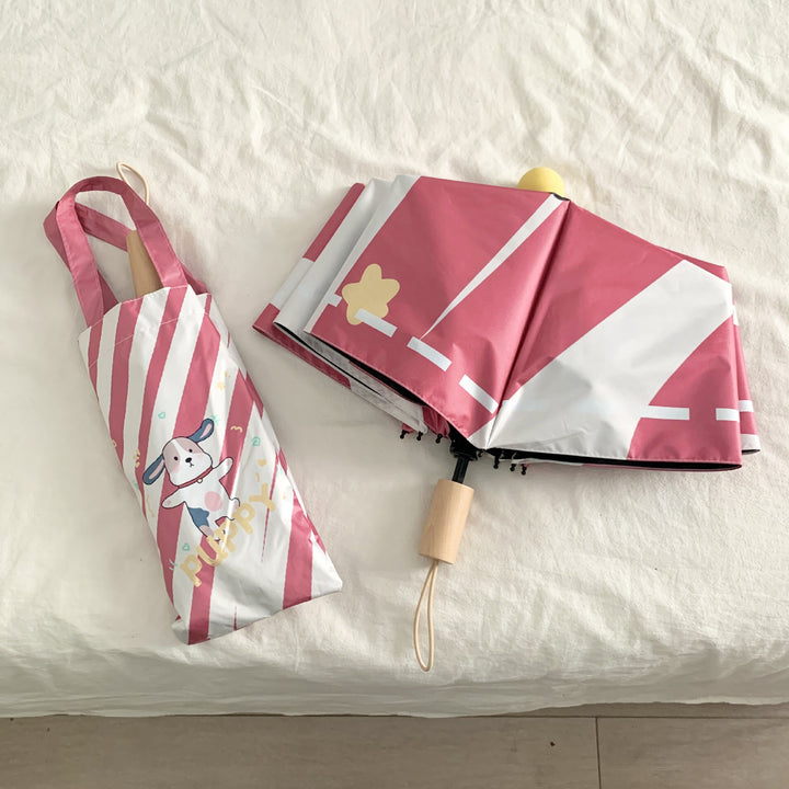 Ladies innovative folding umbrella with gentle leaf design and practical carrying pouch Bowlift