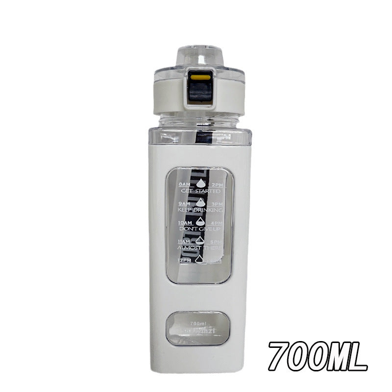 Women's water bottle with integrated time markers and straw Bowlift
