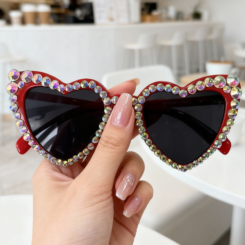 Rhinestone Heart-Shaped Sunglasses Bowlift
