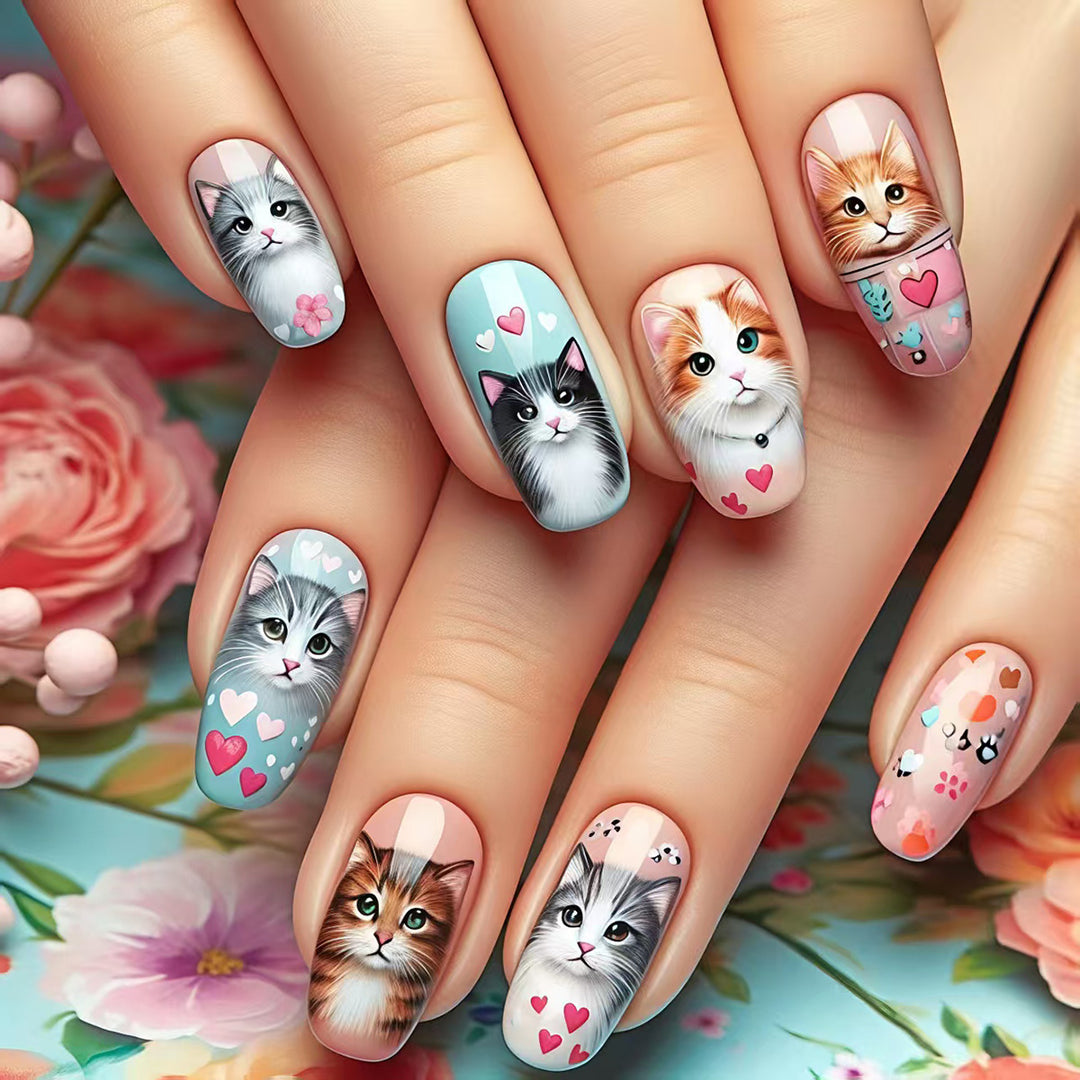 Cat-Themed 3D Nail Art Bowlift