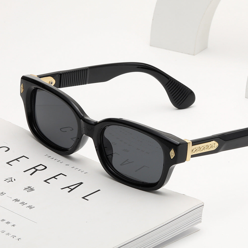 Retro Rectangular Polarized Acetate Sunglasses with Embossed Temples Bowlift