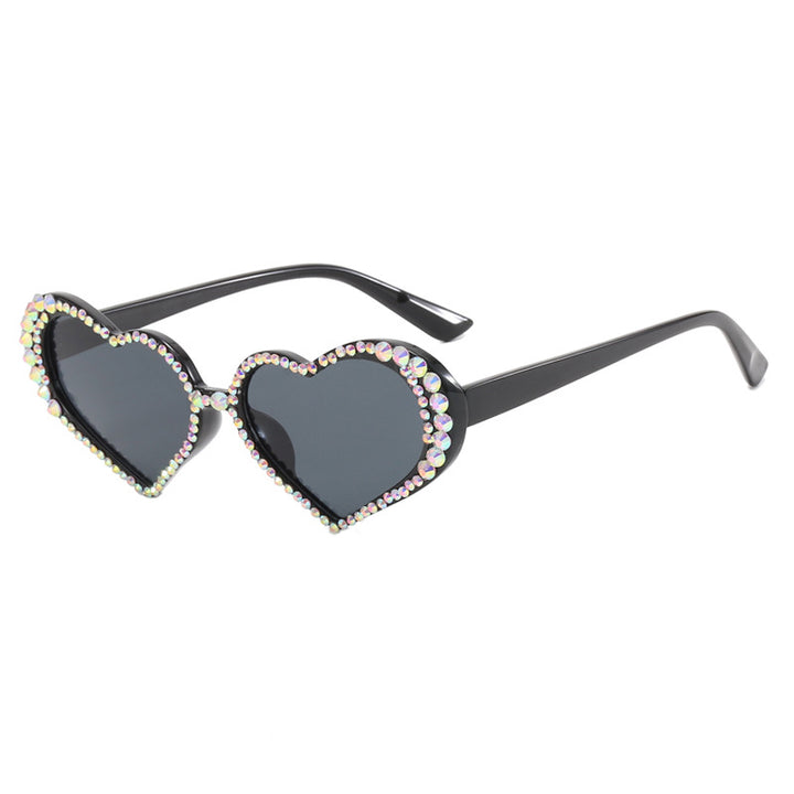 Women's Heart-Shaped Sunglasses with Rhinestone-Embellished Frame Bowlift