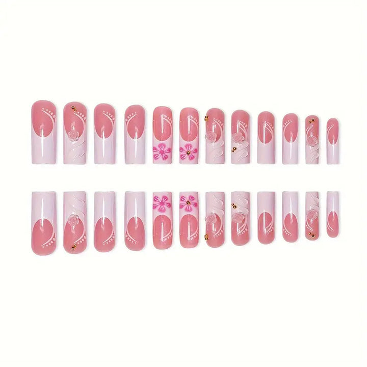 Decorative 3D Floral Acrylic Nail Extensions Bowlift