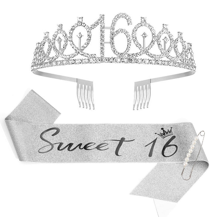 Women Crystal-Embellished Birthday Crown with Personalized Sash Bowlift