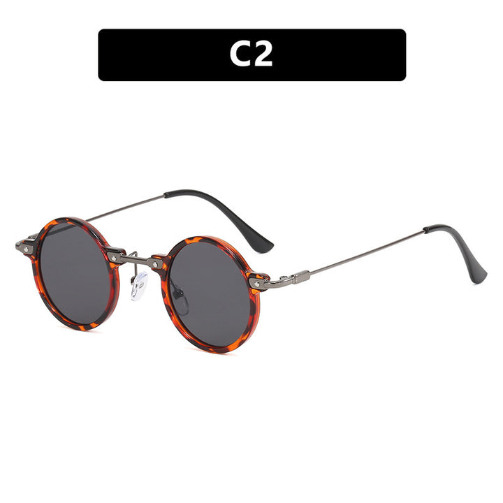 Women's round sunglasses with stylish metal frame and large blue lenses Bowlift