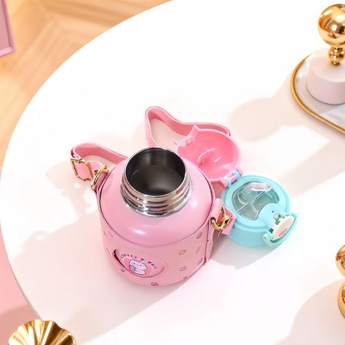 Women's Insulated Drinking Bottle with Cheerful Design and Practical Carry Strap Bowlift