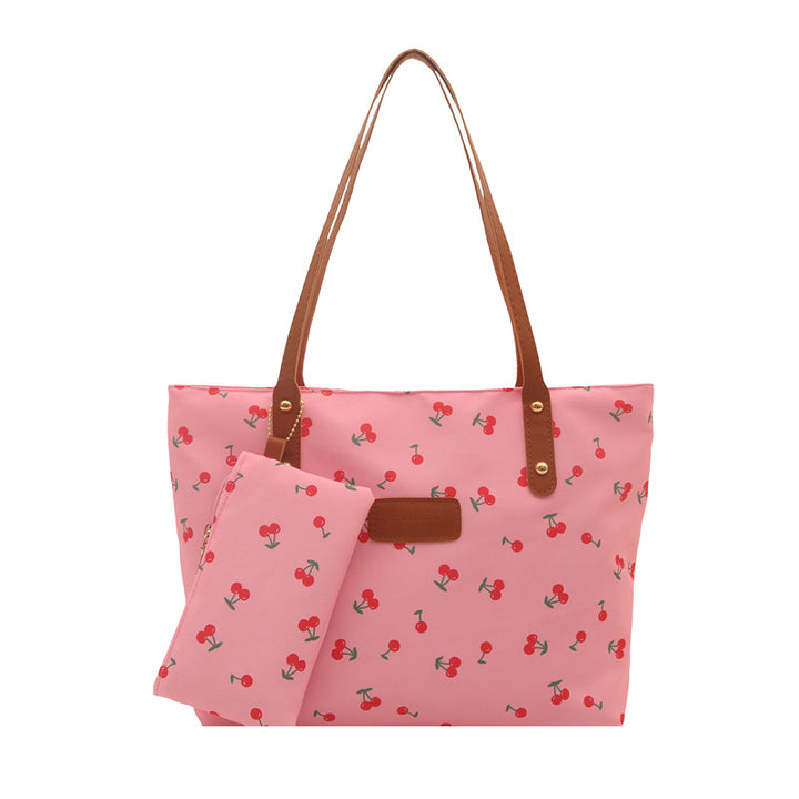 Stylish Cherry-Printed Tote Bag with Removable Pouch