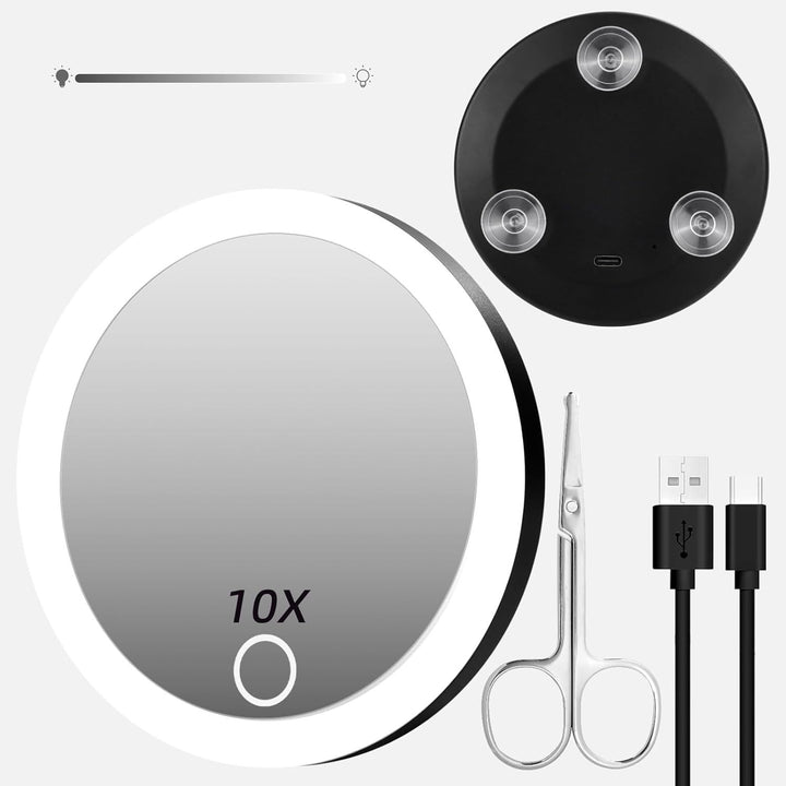 TenX LED Suction Magnifying Makeup Mirror with Touch Sensor USB Rechargeable Portable Bowlift