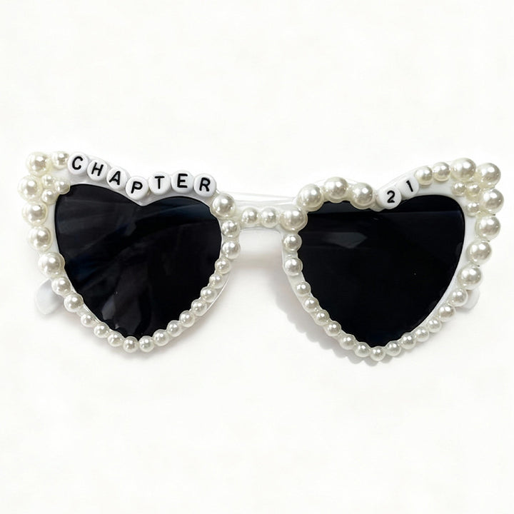 Pearl-Accented Heart-Shaped Sunglasses Bowlift