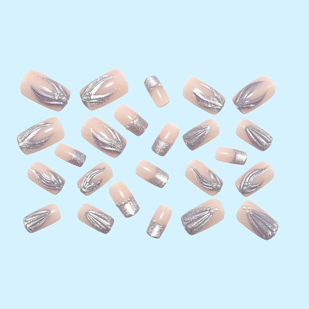 Artificial nails with elegant glitter and wave design Bowlift