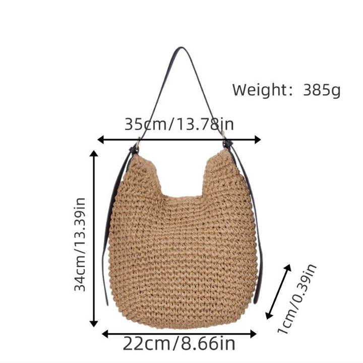 Trendy Shoulder Bag with Natural Weave and Leather Accents Bowlift