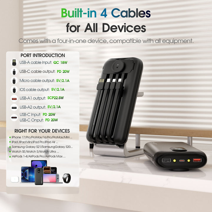 Portable power bank with fast inductive charging and multiple USB ports Bowlift