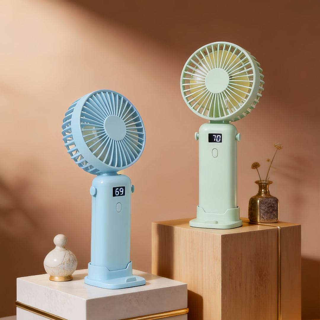 Women Portable Handheld Fan with Digital Display and USB Port Bowlift