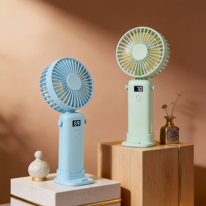 Women Portable Handheld Fan with Digital Display and USB Port Bowlift