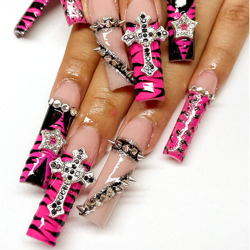 Creative nail art set with eye-catching zebra and glitter pattern Bowlift