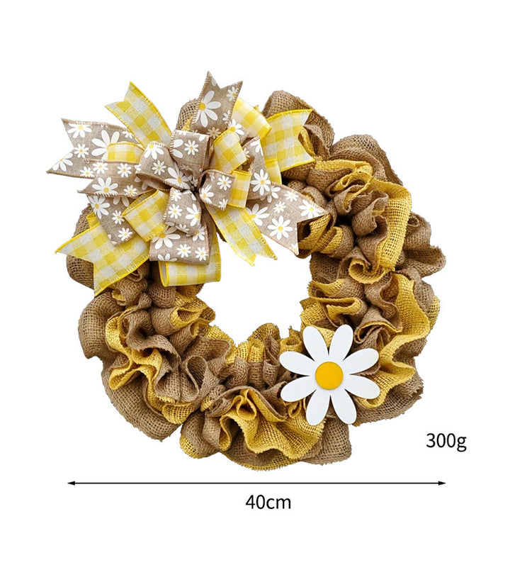 Unisex nan rustic burlap spring wreath with daisy ornament and gingham bow Bowlift