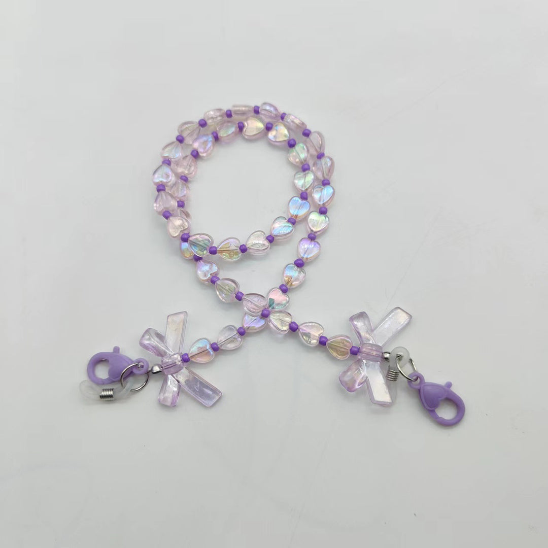 Fashionable glasses holder chain with heart and flower motifs Bowlift