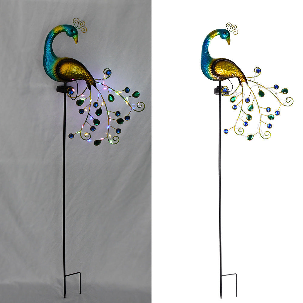 Decorative Metal Peacock Garden Stake Sculpture With Integrated LED Fairy Lights And Weatherproof Outdoor Stake Bowlift
