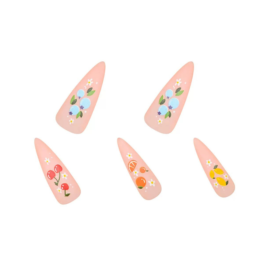 Artificial nail set with fruity 3D designs and blooming accents Bowlift