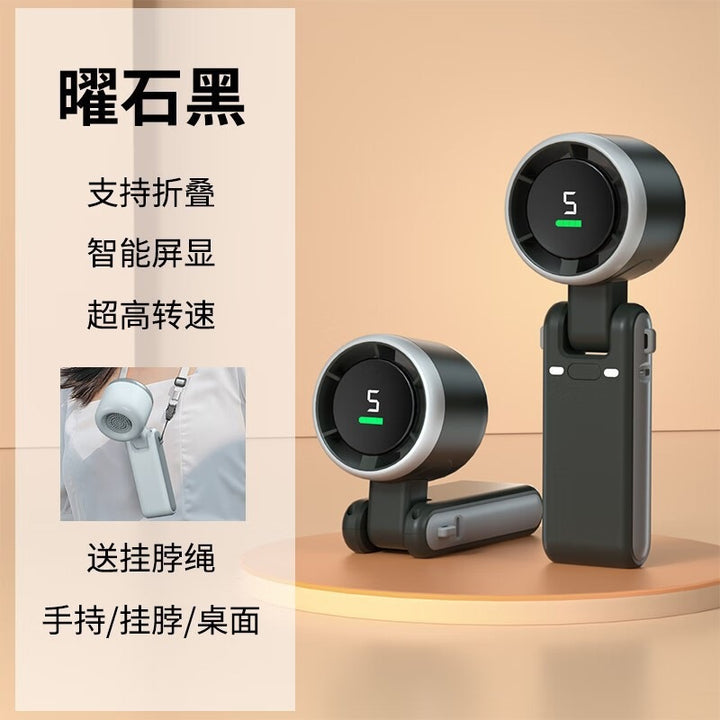 Cooling foldable rechargeable handheld mini fan with digital LED speed display and multi-position stand Bowlift