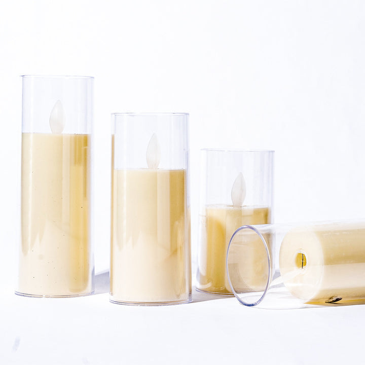 LED Flameless Pillar Candle Set with Clear Glass Cylinder Votives Bowlift