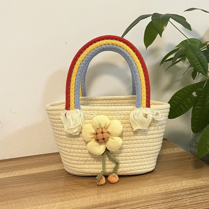 Women's handmade basket bag with color-coordinated handle accents Bowlift