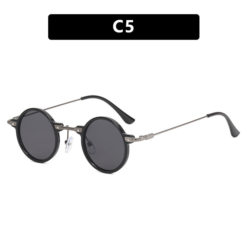 Women's round sunglasses with stylish metal frame and large blue lenses Bowlift