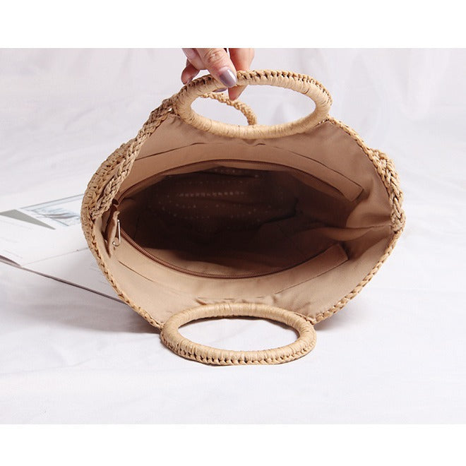 Handmade basket bag with round handle and removable shoulder strap Bowlift