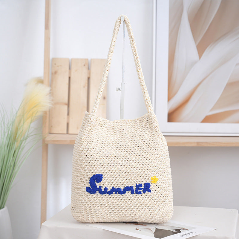 Handcrafted straw bag with summer motif Bowlift