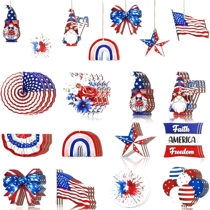 Independence Day patriotic wooden hanging ornament assortment for home and party Bowlift