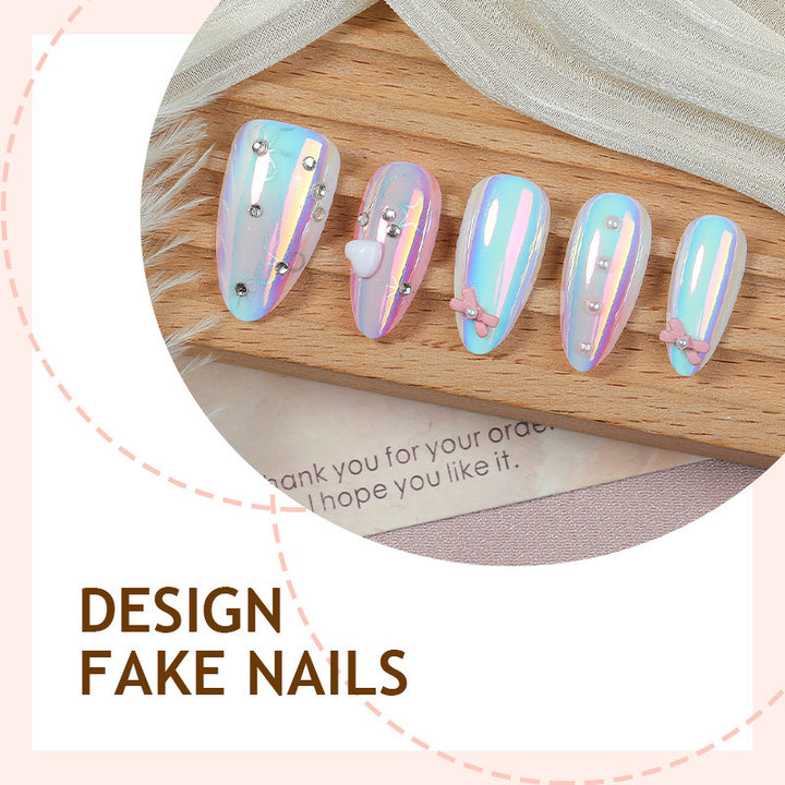 Artificial nail set with holographic shine and delicate accents Bowlift