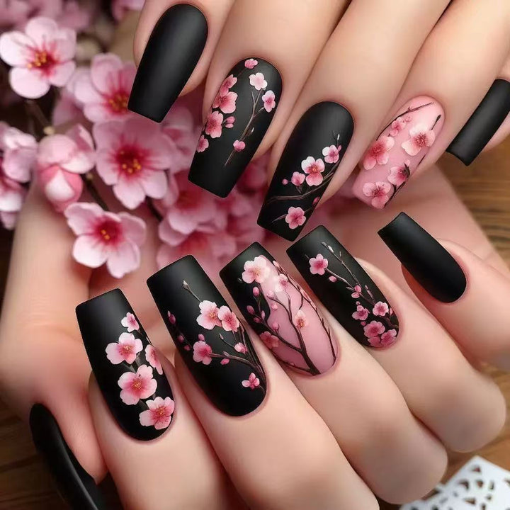 Artificial nail set with floral accents and matte finish Bowlift