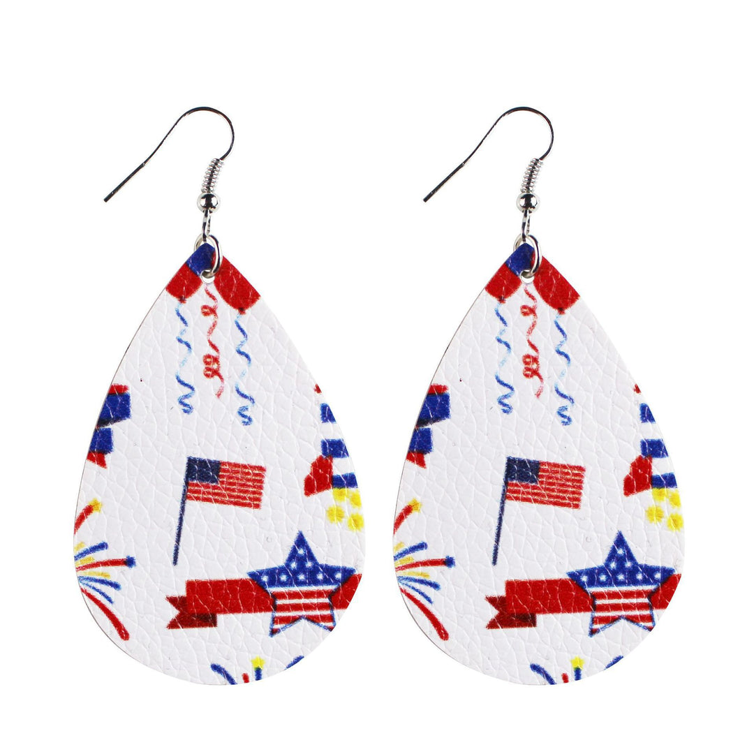 Women's star stripe print faux leather drop earrings with fishhook Bowlift