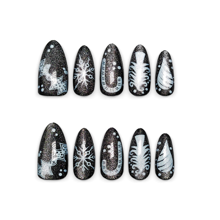 Creative Nail Art in Glamorous Black-White Design Bowlift