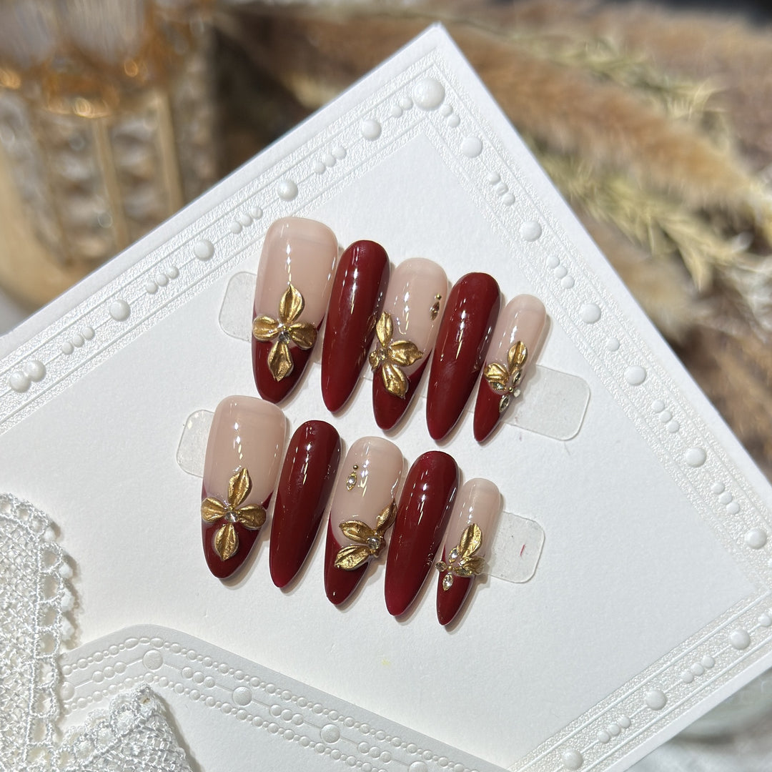 Luxury Floral Acrylic Press-On Nail Set Bowlift