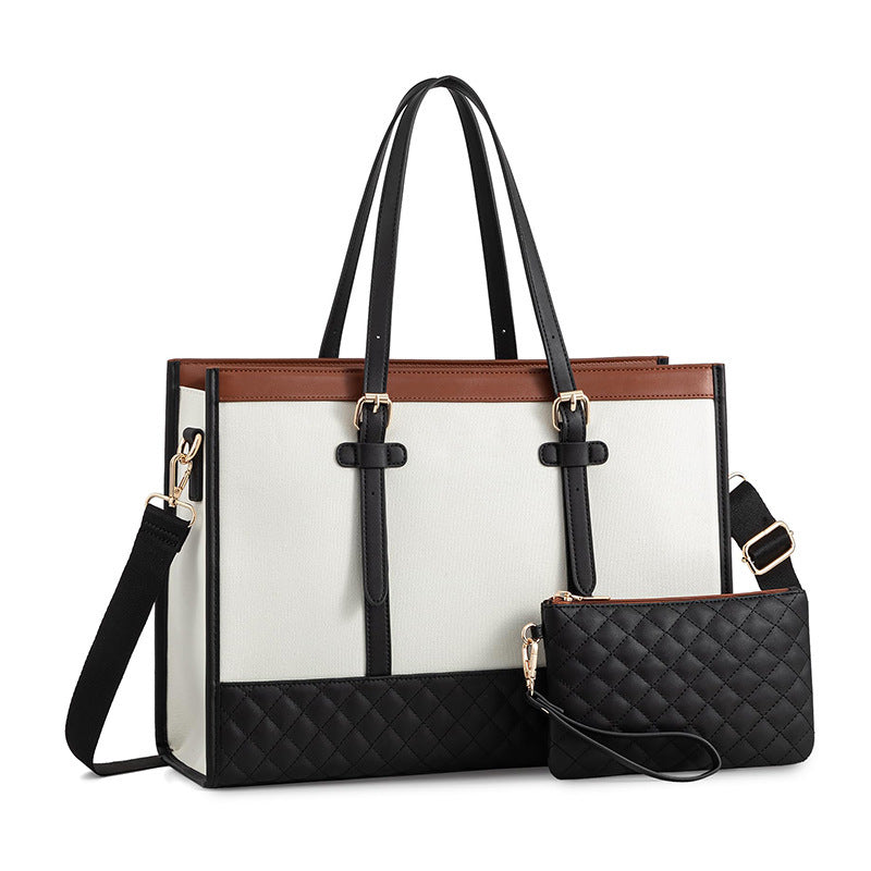 Stylish Quilted Tote Bag with Removable Cosmetic Compartment Bowlift