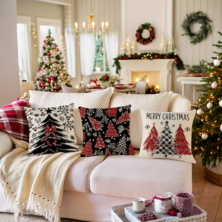 Square Cotton-Linen Christmas Tree Pattern Decorative Throw Pillow Cover