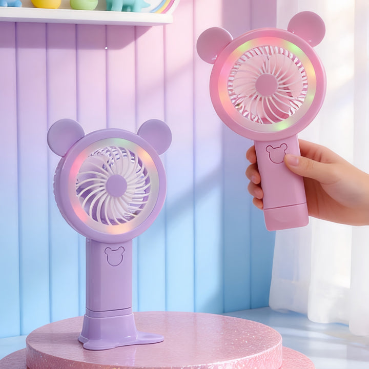 Women Portable USB Fan with Interactive LED Light Bowlift