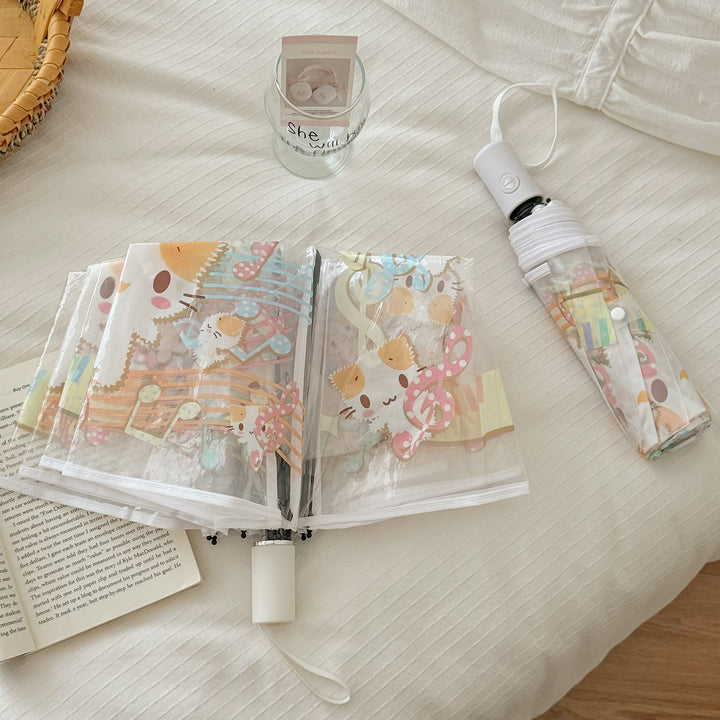 Women's Transparent Folding Umbrella with Playful Animal Design Bowlift