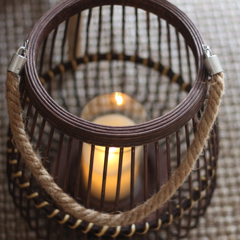 Stylish lantern made of rattan with wooden frame Bowlift