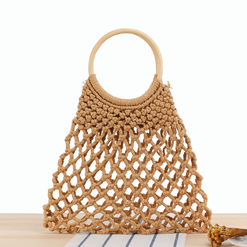 Macrame Basket with round wooden handle Bowlift