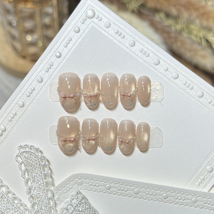 Press-On Nail Art Set with Elegant Bow Accents Bowlift