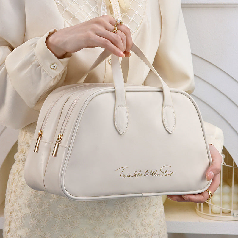 Cosmetic Organizer Bag With Double Zipper And Elegant Carry Handle Bowlift