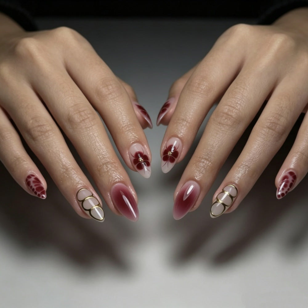 Artistic Press-On Nail Set with Celestial Design Bowlift