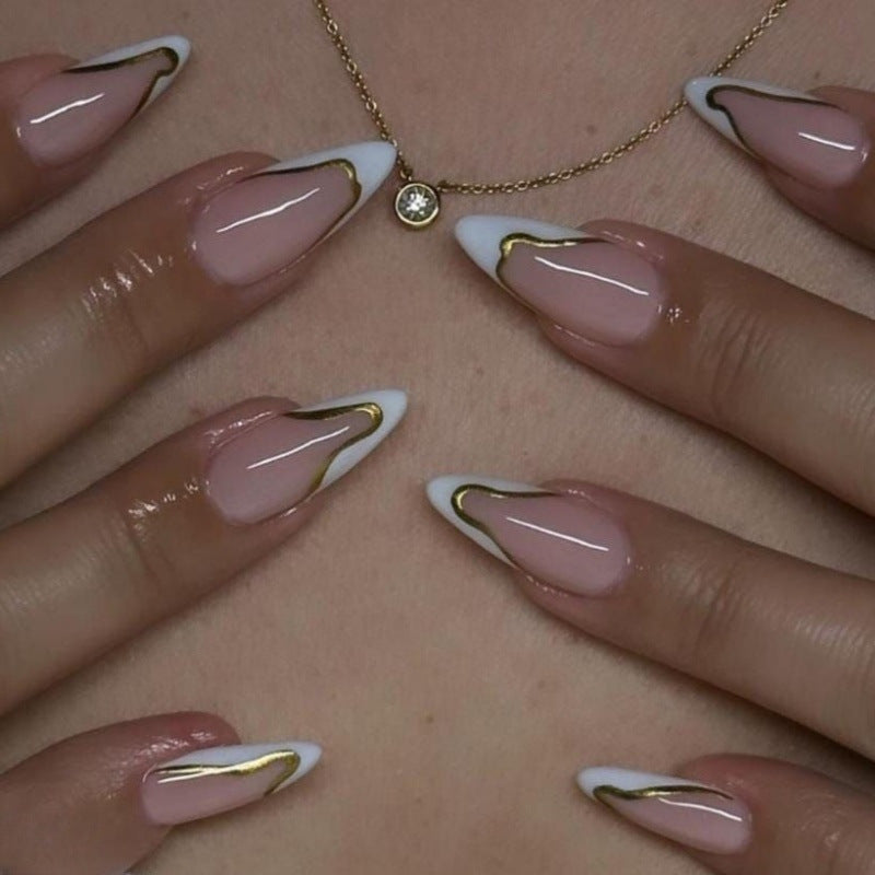 DIY Press-On Nail Set with Elegant Gold Accents Bowlift